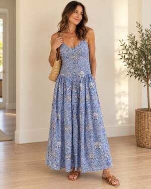 Roller Rabbit x Target Paisley Block Print Maxi Dress Blue M Boho